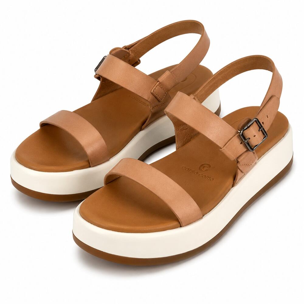 Corso Como Celano Tan Leather Platform Slingback Sandals Womens 9.5M EU41 NWOT